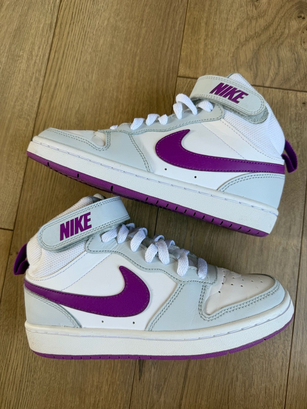 Nike Court Borough Mid 2 GS 'Pure Platinum Vivid Purple' Shoes Kids Size 3.5Y